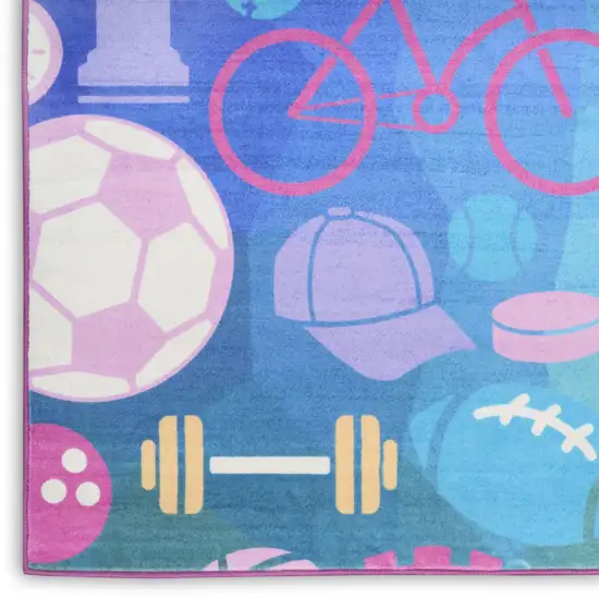 Purple Pink And Blue Sports Youthful Washable Area Rug Photo 4