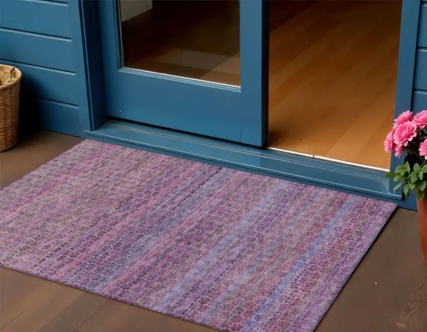 Purple Pink And Blue Striped Washable Indoor Outdoor Area Rug Photo 2