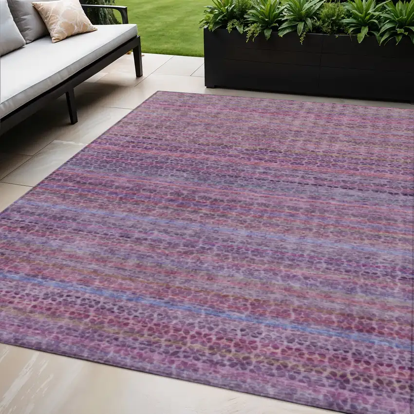 Purple Pink And Blue Striped Washable Indoor Outdoor Area Rug Photo 2