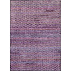 Photo of Purple Pink And Blue Striped Washable Indoor Outdoor Area Rug