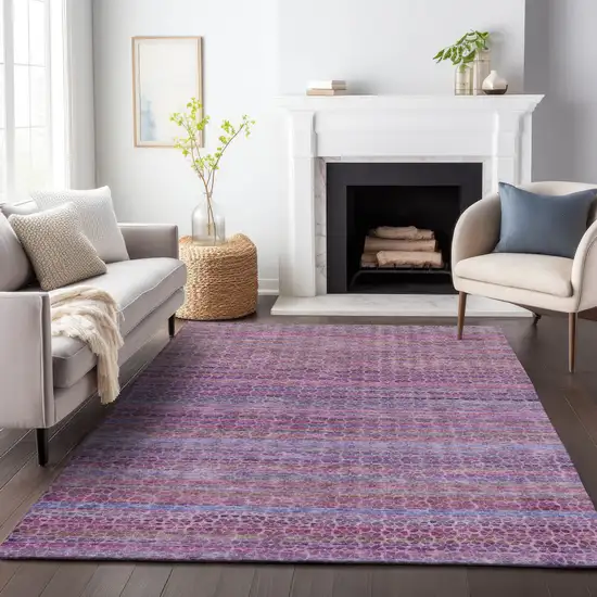 Purple Pink And Blue Striped Washable Indoor Outdoor Area Rug Photo 6