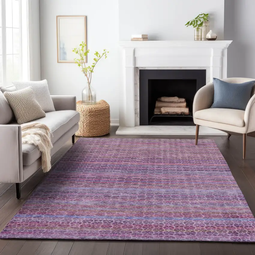 Purple Pink And Blue Striped Washable Indoor Outdoor Area Rug Photo 6