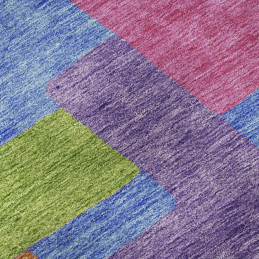 Purple Pink And Green Abstract Geometric Washable Area Rug With UV Protection Photo 9