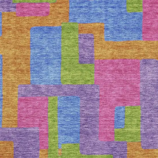 Purple Pink And Green Abstract Geometric Washable Area Rug With UV Protection Photo 3