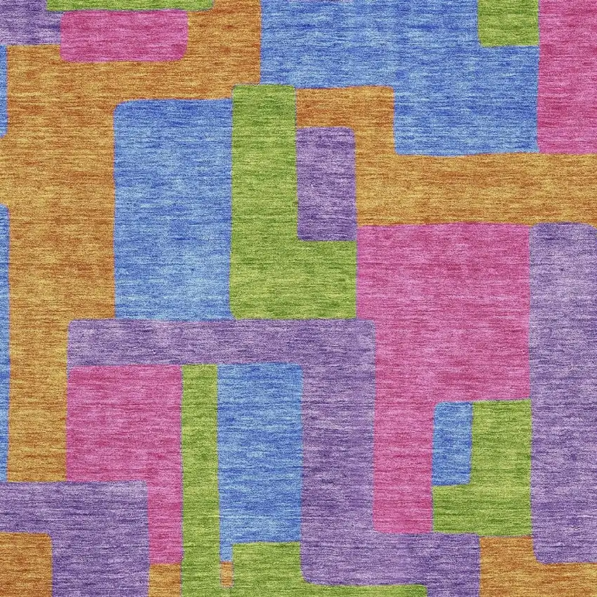 Purple Pink And Green Abstract Geometric Washable Area Rug With UV Protection Photo 3