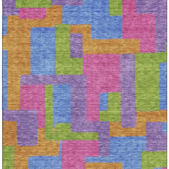 Purple Pink And Green Abstract Geometric Washable Area Rug With UV Protection Photo 4