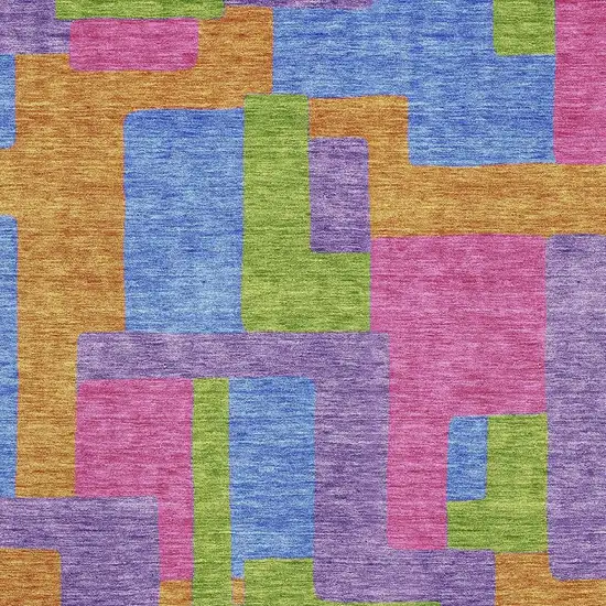 Purple Pink And Green Abstract Geometric Washable Area Rug With UV Protection Photo 3