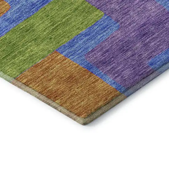 Purple Pink And Green Abstract Geometric Washable Area Rug With UV Protection Photo 8