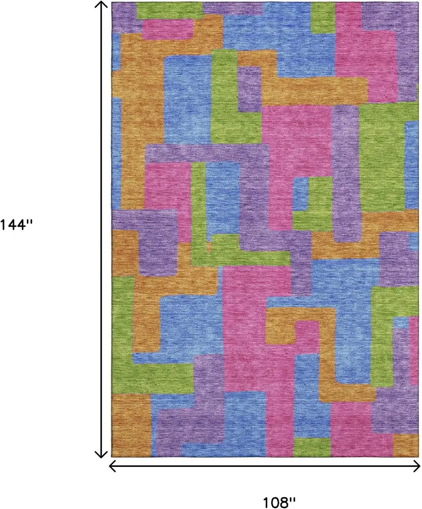 Purple Pink And Green Abstract Geometric Washable Area Rug With UV Protection Photo 3