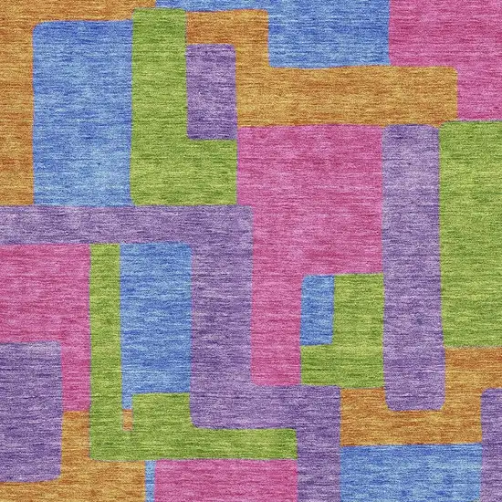 Purple Pink And Green Abstract Geometric Washable Area Rug With UV Protection Photo 3