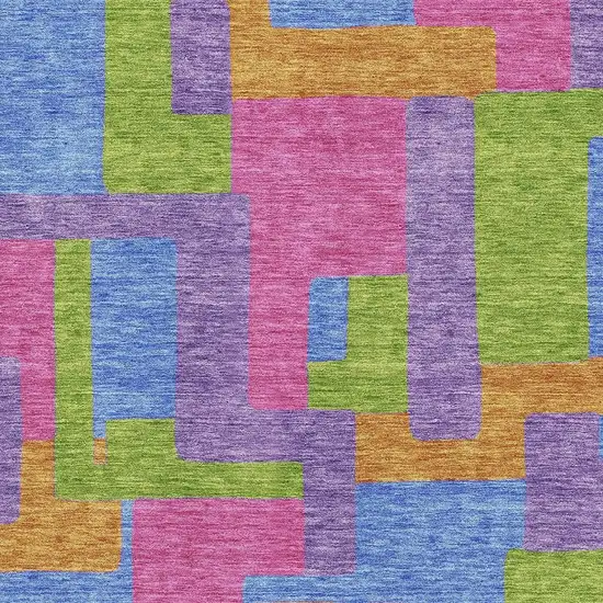 Purple Pink And Green Abstract Geometric Washable Area Rug With UV Protection Photo 3