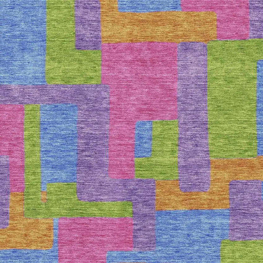 Purple Pink And Green Abstract Geometric Washable Area Rug With UV Protection Photo 3