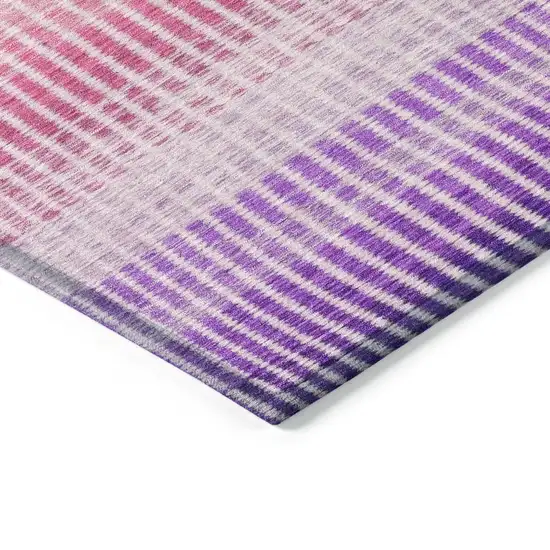 Purple Pink And Green Striped Washable Indoor Outdoor Area Rug Photo 5