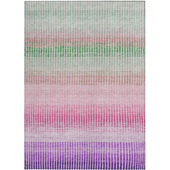 Purple Pink And Green Striped Washable Indoor Outdoor Area Rug Photo 4