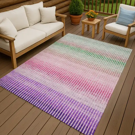 Purple Pink And Green Striped Washable Indoor Outdoor Area Rug Photo 9