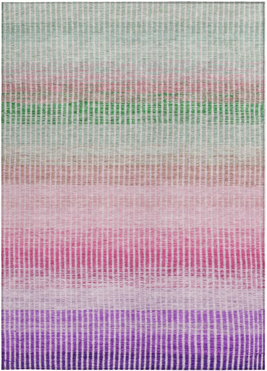Purple Pink And Green Striped Washable Indoor Outdoor Area Rug Photo 4