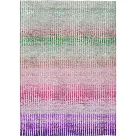 Purple Pink And Green Striped Washable Indoor Outdoor Area Rug Photo 2