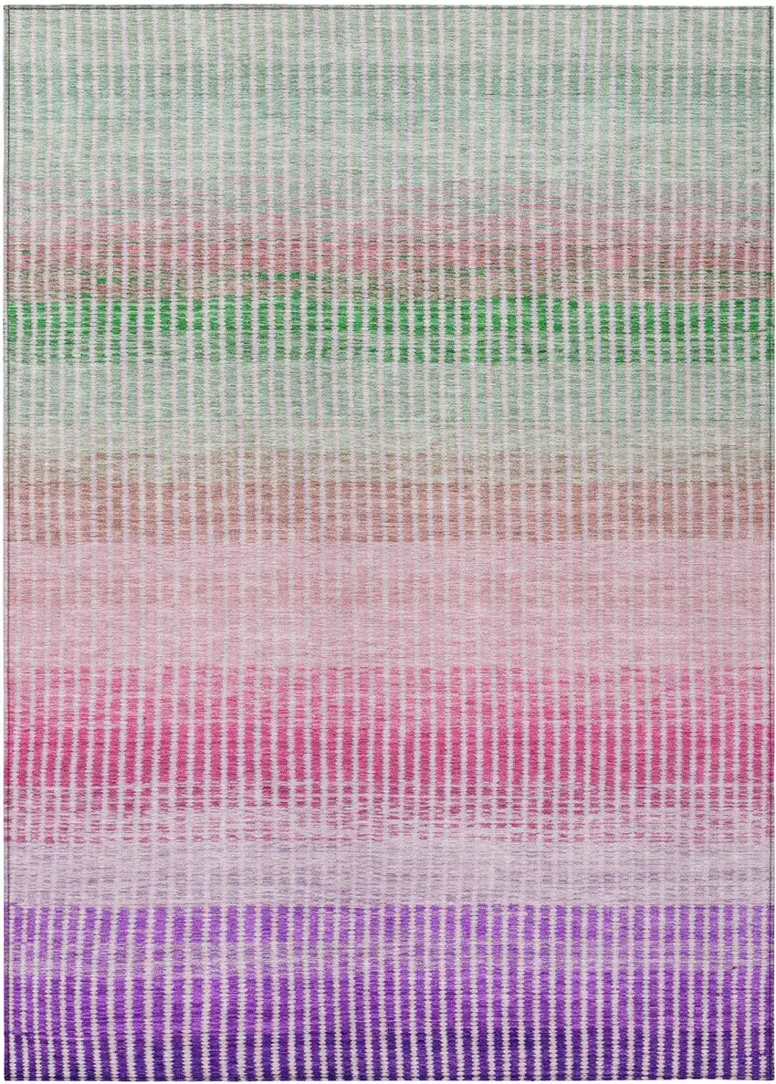 Purple Pink And Green Striped Washable Indoor Outdoor Area Rug Photo 2