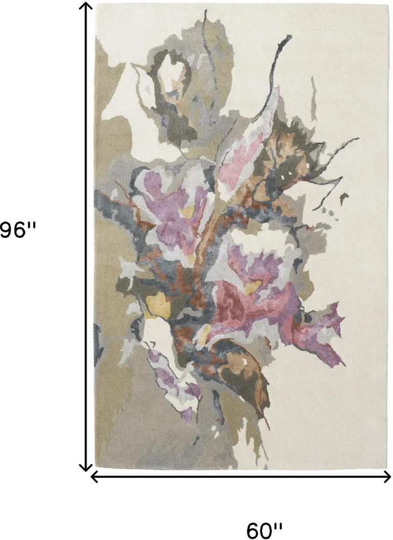 Purple Pink And Green Wool Floral Tufted Handmade Area Rug Photo 5