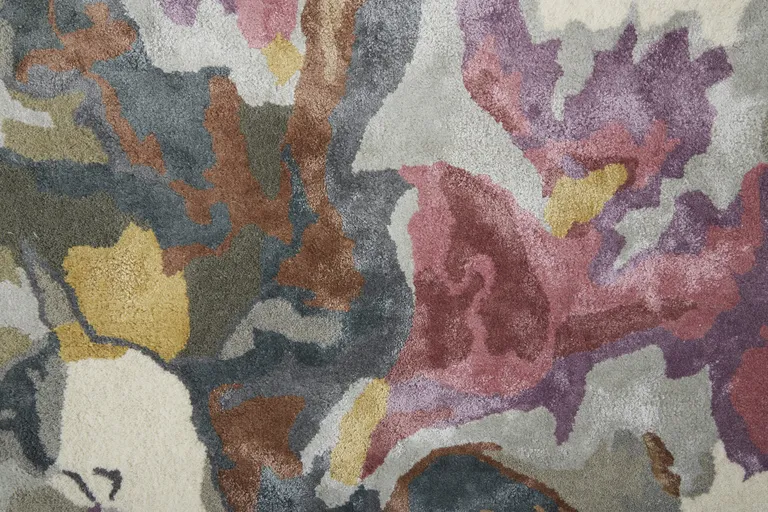 Purple Pink And Green Wool Floral Tufted Handmade Area Rug Photo 4