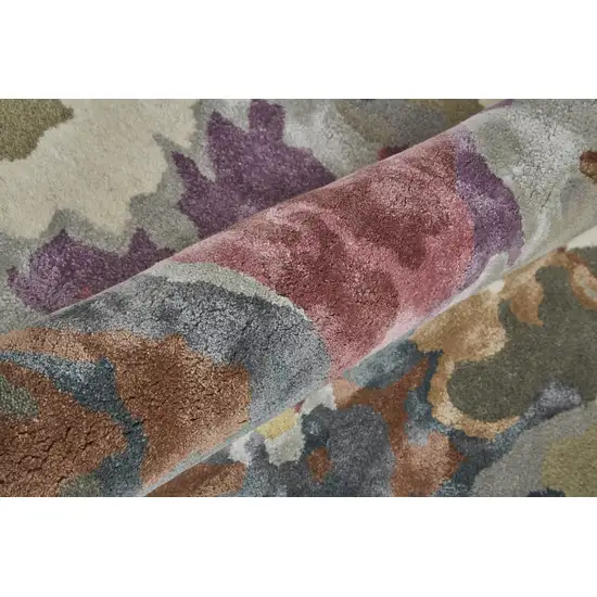 Pink and Green Wool Floral Hand Tufted Area Rug Photo 9