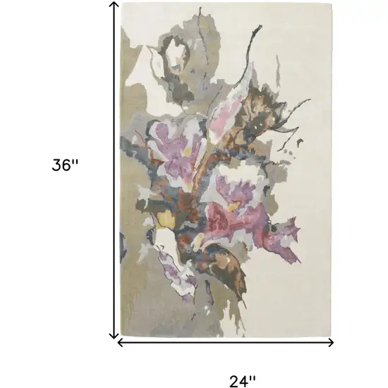 Pink and Green Wool Floral Hand Tufted Area Rug Photo 3