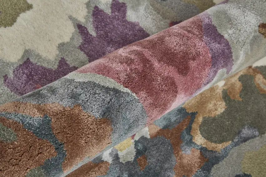 Purple Pink And Green Wool Floral Tufted Handmade Area Rug Photo 8