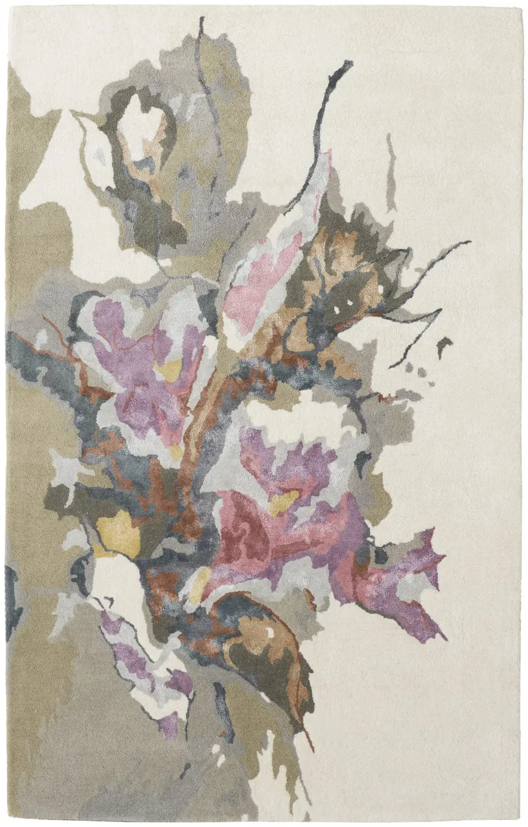 Purple Pink And Green Wool Floral Tufted Handmade Area Rug Photo 3