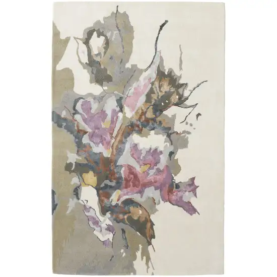 Pink and Green Wool Floral Hand Tufted Area Rug Photo 2