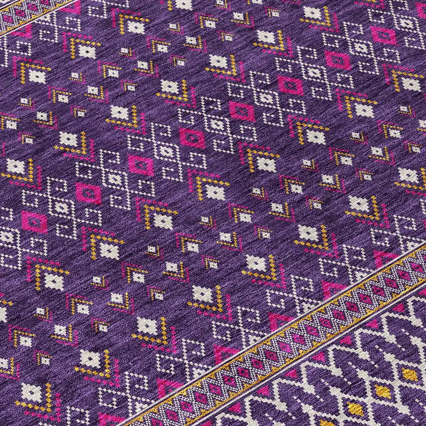 Purple Pink And Yellow Tribal Washable Indoor Outdoor Area Rug Photo 5