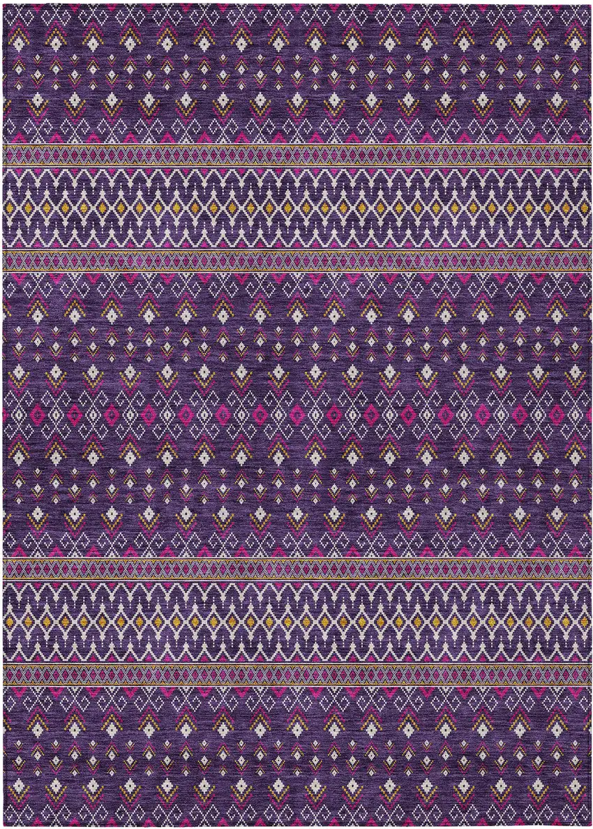 Purple Pink And Yellow Tribal Washable Indoor Outdoor Area Rug Photo 1
