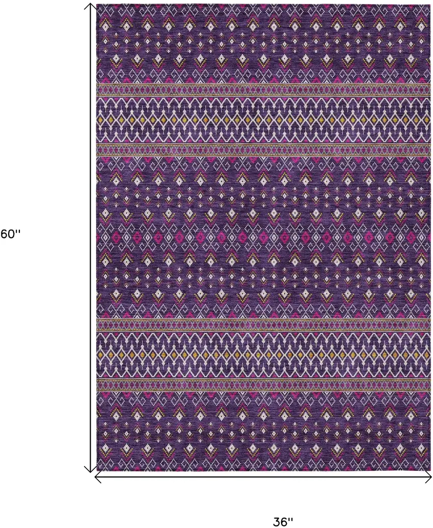 Purple Pink And Yellow Tribal Washable Indoor Outdoor Area Rug Photo 3