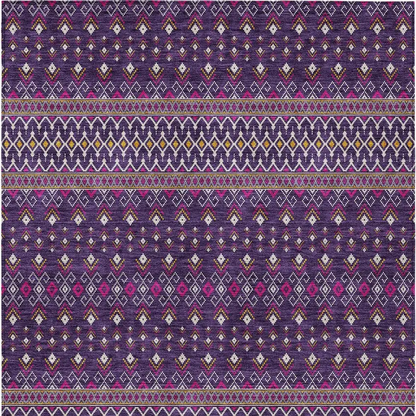 Purple Pink And Yellow Tribal Washable Indoor Outdoor Area Rug Photo 5