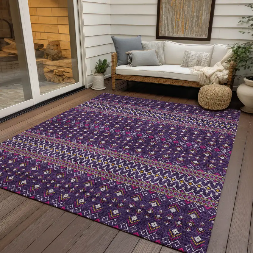 Purple Pink And Yellow Tribal Washable Indoor Outdoor Area Rug Photo 8