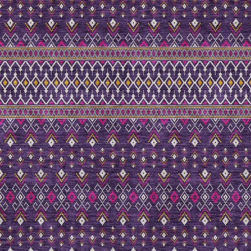 Purple Pink And Yellow Tribal Washable Indoor Outdoor Area Rug Photo 4