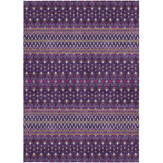 Purple Pink And Yellow Tribal Washable Indoor Outdoor Area Rug Photo 5