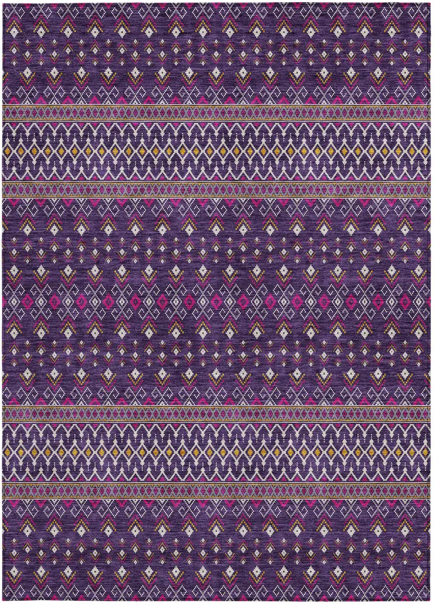 Purple Pink And Yellow Tribal Washable Indoor Outdoor Area Rug Photo 5