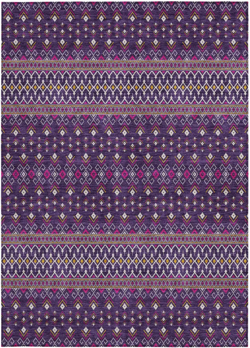 Purple Pink And Yellow Tribal Washable Indoor Outdoor Area Rug Photo 5