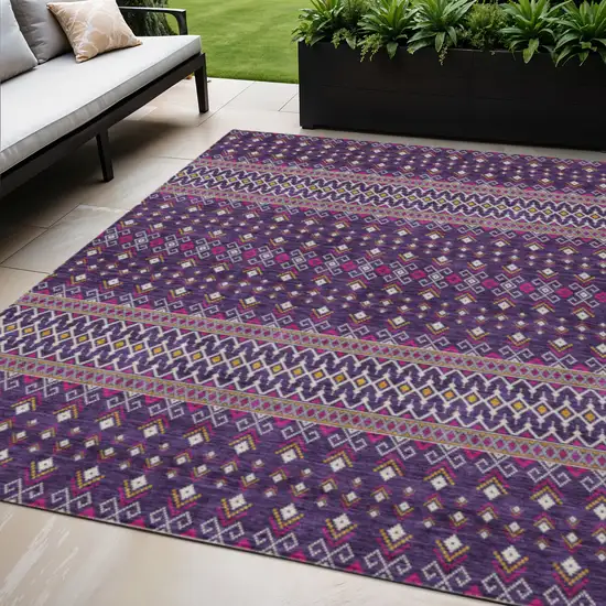 Purple Pink And Yellow Tribal Washable Indoor Outdoor Area Rug Photo 1