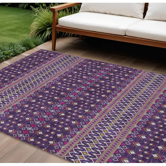 Purple Pink And Yellow Tribal Washable Indoor Outdoor Area Rug Photo 1