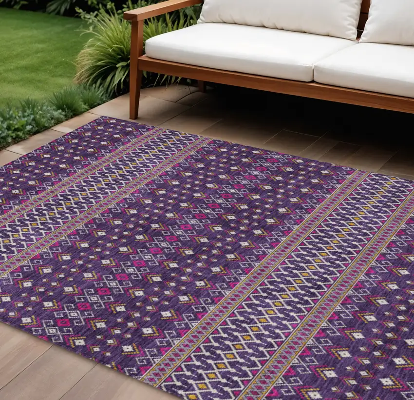 Purple Pink And Yellow Tribal Washable Indoor Outdoor Area Rug Photo 1