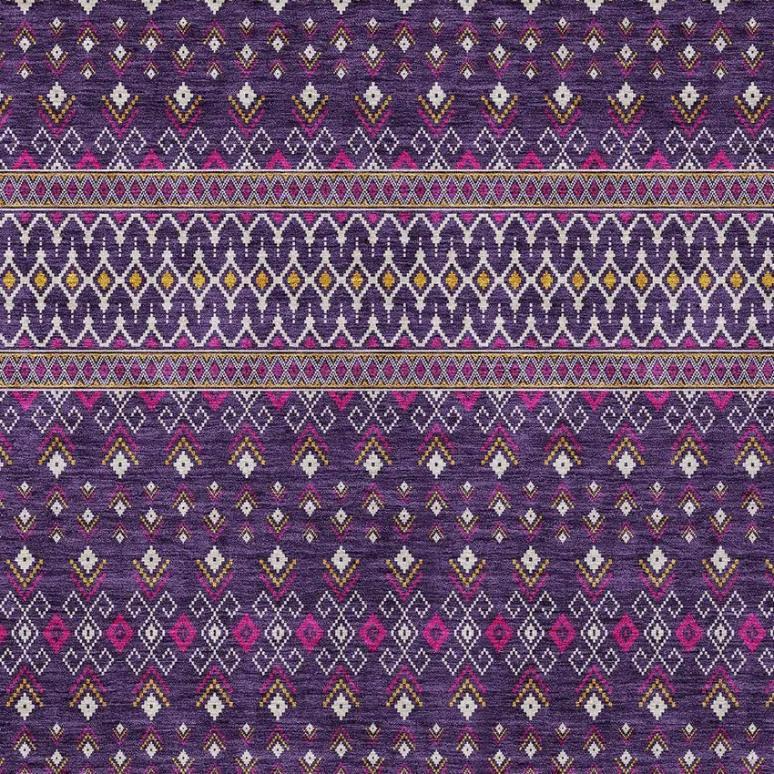 Purple Pink And Yellow Tribal Washable Indoor Outdoor Area Rug Photo 4