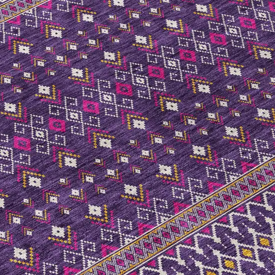 Purple Pink And Yellow Tribal Washable Indoor Outdoor Area Rug Photo 3