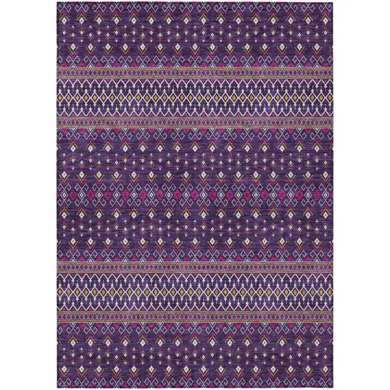 Purple Pink And Yellow Tribal Washable Indoor Outdoor Area Rug Photo 1