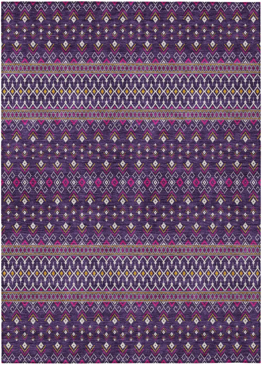 Purple Pink And Yellow Tribal Washable Indoor Outdoor Area Rug Photo 1