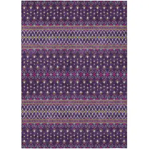 Photo of Purple Pink And Yellow Tribal Washable Indoor Outdoor Area Rug