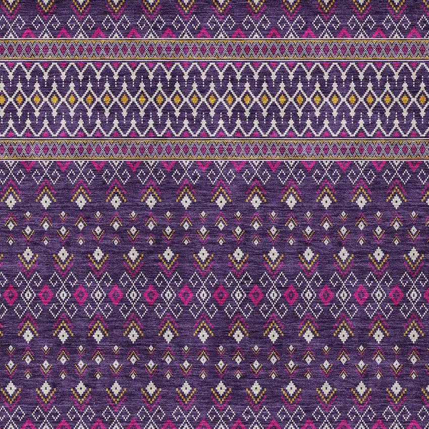 Purple Pink And Yellow Tribal Washable Indoor Outdoor Area Rug Photo 4