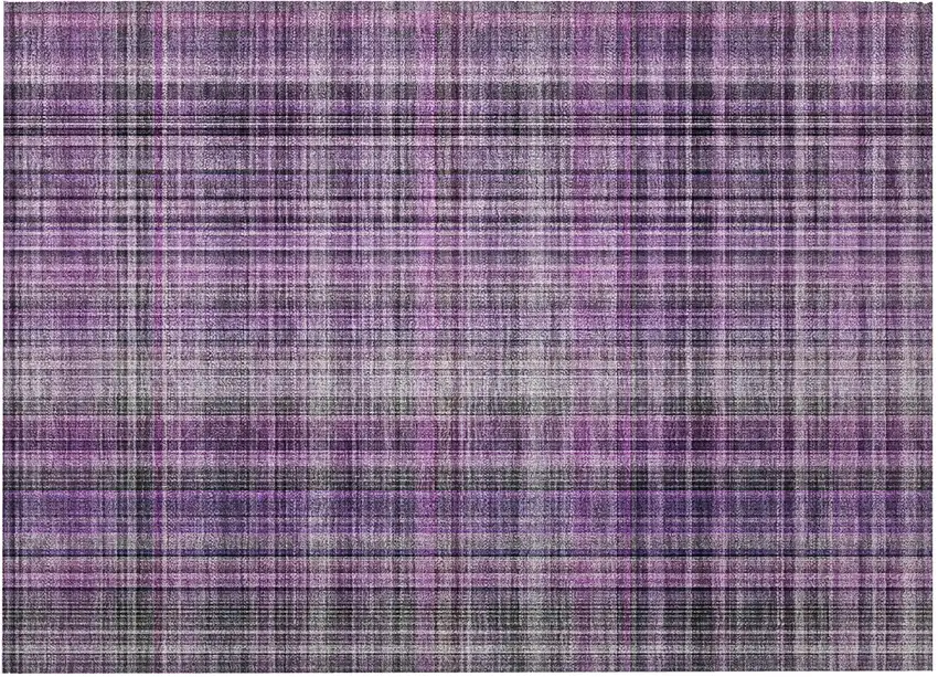 Purple Plaid Washable Non Skid Indoor Outdoor Area Rug Photo 4