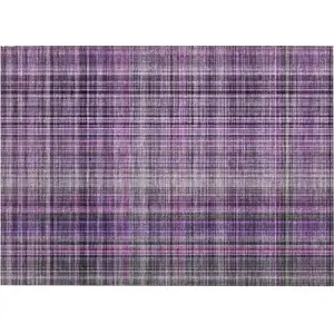 Photo of Purple Plaid Washable Non Skid Indoor Outdoor Area Rug
