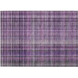 Photo of Purple Plaid Washable Non Skid Indoor Outdoor Area Rug